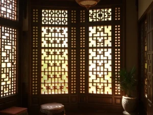 پارتیشن سنتی با پنجره‌های مشبک برای نورپردازی زیبا
