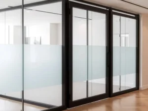 پارتیشن شیشهای با قاب فلزی مشکی